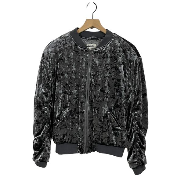 Charlotte Russe Velvet Bomber Jacket - Gray - Medium - Picture 10 of 11